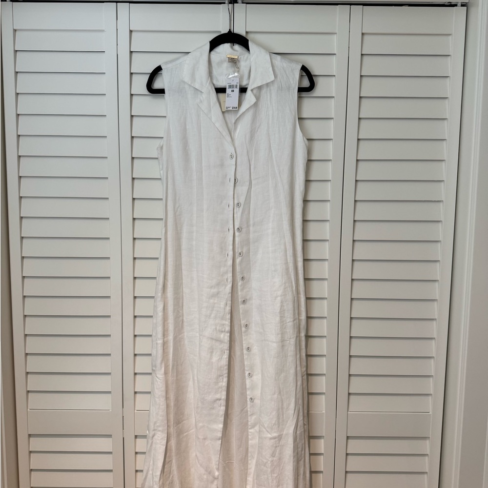 NWT White Sleeveless Linen Button-Down Maxi Dress